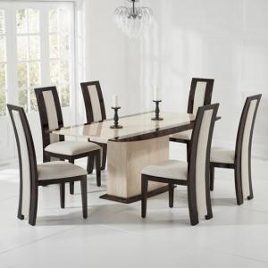 Bentroll Marble Dining Table In Cream And Brown With 6 Chairs