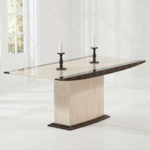 Bentroll High Gloss Marble Dining Table In Cream And Brown