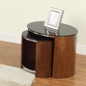 Bentwood Walnut Black Glass Nesting Tables With Chrome Frame