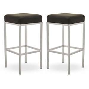 Beon Black Faux Leather Bar Stools With Chrome Base In Pair