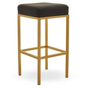 Beon Faux Leather Bar Stools In Black With Gold Base
