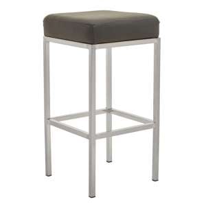 Beon Faux Leather Bar Stools In Grey With Chrome Base