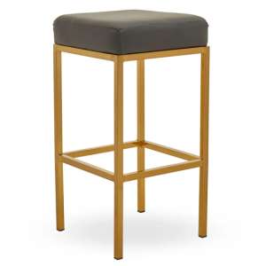 Beon Faux Leather Bar Stools In Grey With Gold Base