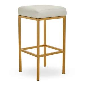 Baino White PU Faux Leather Bar Stool With Gold Legs