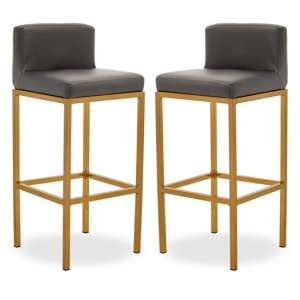 Baino Grey PU Leather Bar Chairs With Gold Legs In A Pair