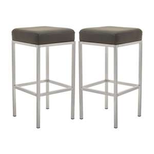 Beon Grey Faux Leather Bar Stools With Chrome Base In Pair
