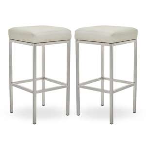 Beon White Faux Leather Bar Stools With Chrome Base In Pair