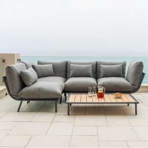 Beox Outdoor Corner Lounger Set With Roble Coffee Table In Grey