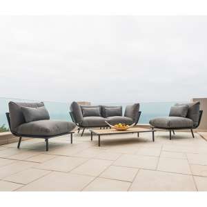 Beox Outdoor Lounger Set With Roble Coffee Table In Grey