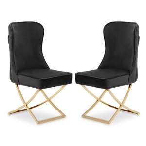 Berea Black Velvet Dining Chairs With Gold Legs In Pair