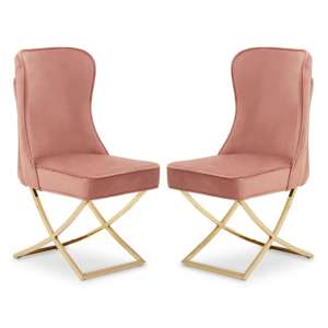Berea Dusky Pink Velvet Dining Chairs With Gold Legs In Pair