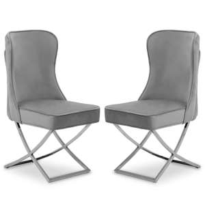 Berea Grey Velvet Dining Chairs With Chrome Legs In Pair