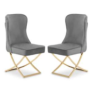 Berea Grey Velvet Dining Chairs With Gold Legs In Pair