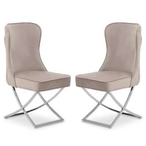 Berea Natural Velvet Dining Chairs With Chrome Legs In Pair