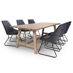 Bergen Wooden Dining Set With 6 Grey Cooper Chairs