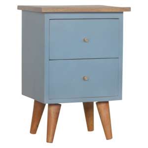 Berth Wooden Bedside Cabinet In Blue Hand Painted And Oak