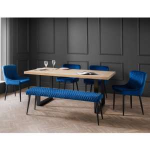 Bacca Oak Dining Table With Bench And 4 Lakia Blue Chairs