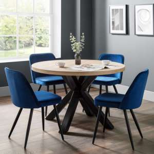 Bacca Round Dining Table With 4 Babette Blue Chairs