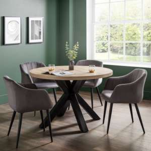 Bacca Round Dining Table With 4 Hagar Scalloped Grey Chairs