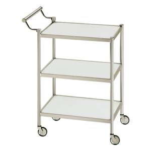 Bethesda Satined Glass 3 Shelves Serving Trolley In Silver