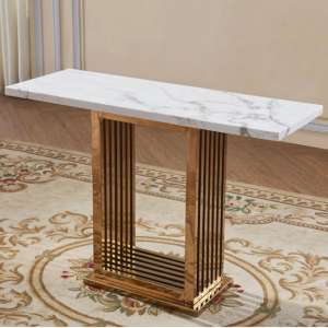 Bettie Marble Effect Console Table In White And Rosegold Finish