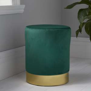 Beverly Round Velvet Stool In Deep Green And Gold