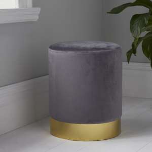 Beverly Round Velvet Stool In Grey And Gold