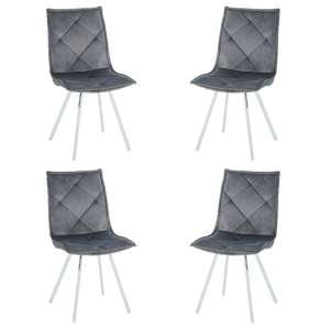 Beyya Set Of 4 Velvet Fabric Dining Chairs In Dark Grey