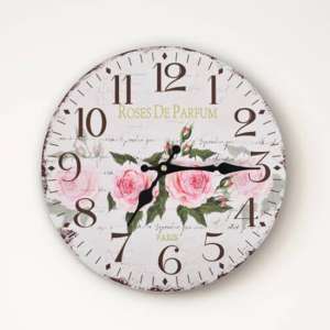 Biagio Wooden Vintage Flower Design Wall Clock In Multicolour