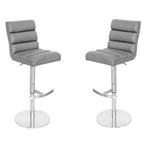 Bianca Grey Leather Bar Stool In Pair