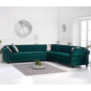Bicasto Velvet Corner Sofa In Green