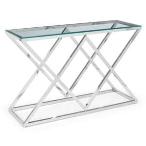 Balesego Clear Glass Top Console Table With Chrome Base