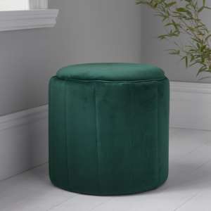 Bismarck Round Plush Velvet Stool In Deep Green