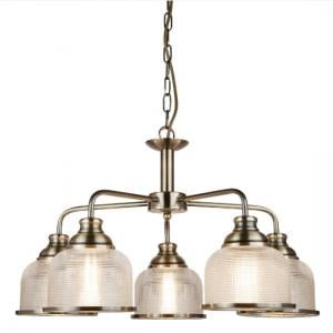 Bistro II 5 Light Ceiling In Antique Brass And Halophane Glass