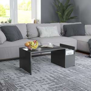 Blaga Wooden Coffee Table With Side Storage In Grey