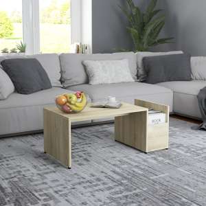 Blaga Wooden Coffee Table With Side Storage In Sonoma Oak