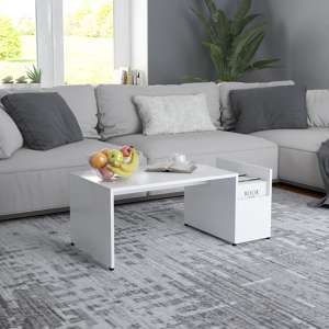 Blaga Wooden Coffee Table With Side Storage In White