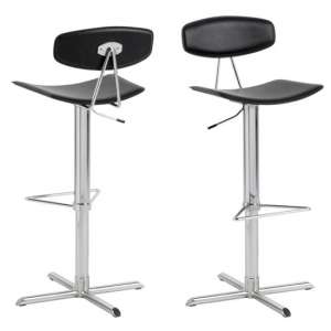 Blaike Walnut Faux Leather Gas-Lift Bar Stools In Pair