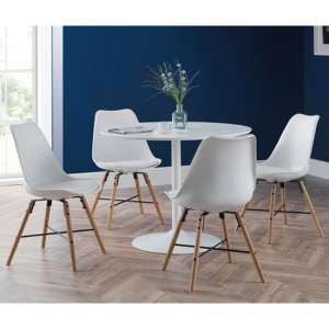 Balwina Round Dining Set In White With 4 Kaili White Chairs