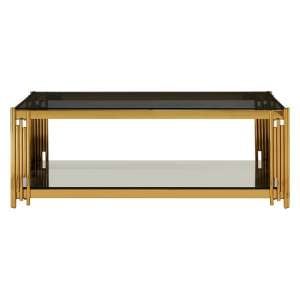 Algorab Glass Coffee Table With Gold Finish Linear Design Frame 