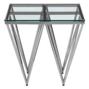 Bleadon Glass End Table With Silver Finish Spike Design Legs
