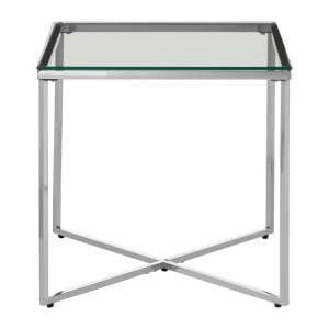 Algorab Clear Glass Small End Table With Silver Cross Base  
