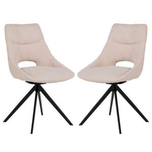 Bleta Cream Fabric Dining Chairs With Black Metal Legs In Pair