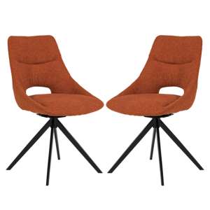 Bleta Rust Fabric Dining Chairs With Black Metal Legs In Pair