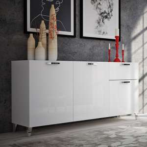 Bliz Wooden Sideboard In White High Gloss With 3 Doors 1 Drawer