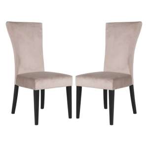 Bluma Sand Velvet Dining Chairs With Black Legs In Pair