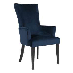 Bluma Velvet Armchair With Black Legs In Dark Navy