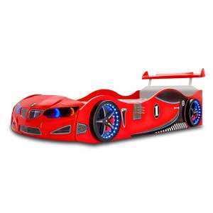 BMW GTI Childrens Car Bed In Red With Spoiler And LED