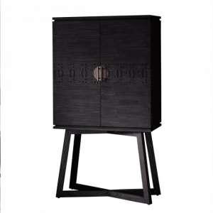 Boho Boutique Wooden Wine Cabinet In Matt Black Charcoal