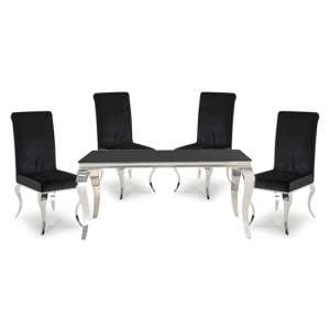 Bolero Black Glass Rectangular Dining Table With 4 Black Chairs